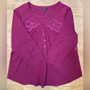 American Eagle. Plum. Sheer Polyester Blouse. XL